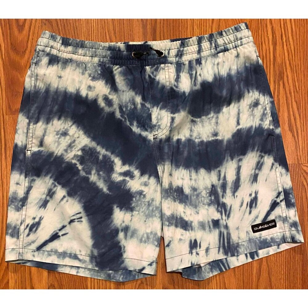 Quiksilver Blue Mystic Striped Volley Board Shorts Mens M 6" Beach Swim Trunks
